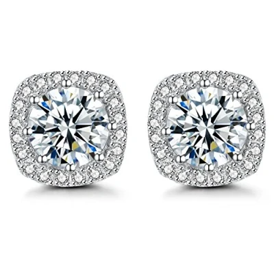 Image of Earring White Gold Plated Studs,925 Sterling Silver Cubic Zirconia Earrings For Women Girls (square)