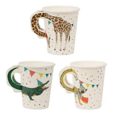 Image of Talking Tables 8 x Safari Animal Themed Paper Cups for Girls &amp; Boys Birthday Party or Baby Shower Jungle, Zoo, Madagascar Eco Friendly, Disposable, Celebrations, 250ml, 9oz
