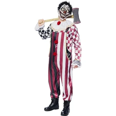 Image of Funidelia Premium Scary Clown Costume for man Clowns Halloween Horror adults accessory fancy dress &amp; props carnival parties Size S Maroon