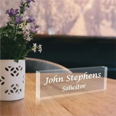 Image of Personalised Name Desk Plate Plaque/Sign for Work/Home/Office (12 cm W x 4 H 12 mm D)