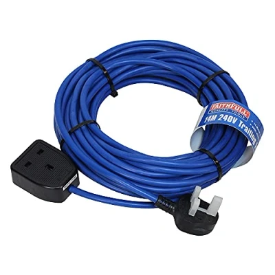 Image of Faithfull FPPTL14M 14 Metre Mains Trailing Lead Extension 240V 13A 1.5mm Cable, Blue