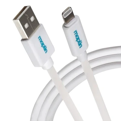 Image of Maplin Premium Lightning to USB A Cable White, 1.5m, Apple MFI Certified, for all iPhones 14, 13, 12, 11, SE, iPad Air/Mini (2019), (up 2021), Airpods (Lightning Case)