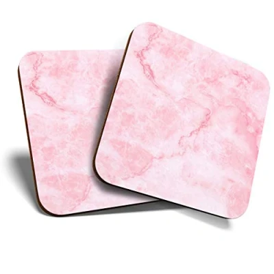 Image of Great Coasters (Set of 2) Square/Glossy Quality Coasters/Tabletop Protection for Any Table Type Pink Marble Effect Stone Agate Art #24017