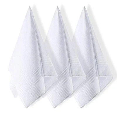 Image of DUDU N GIRLIE! Cotton Men&#039;s Satin Border Handkerchiefs, Pack of 12, White
