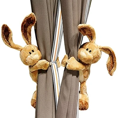 Image of 1 Pcs Cartoon Rabbit Kids Bedroom Curtain Holder Tieback Hook Toy, Plush Animal Buckle for Child Nursery Room Window Decorations