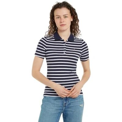 Image of Tommy Hilfiger 1985 SLIM Polo shirt, Women&#039;s, Size: Small, Breton desert sky/ecru