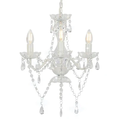 Image of vidaXL Chandelier in Extravagant Design Metal Base, Acrylic Beads White Round E14 Bulb Base Hanging Lamp Easy Install, Mounting Materials Included Size: 36x42cm
