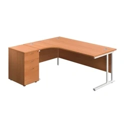 Image of 1800X1200 Twin Left Hand Radial Desk Beech White + High Ped