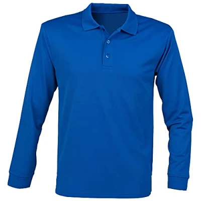 Image of Henbury Mens Coolplus Moisture Wicking Long Sleeve Polo Shirt (L) (Royal)