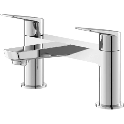 Image of Hudson Reed DRI303 Drift ǀ Modern Bathroom Round Deck Mounted Double Handle Bath Filler, 134mm x 230mm, Chrome
