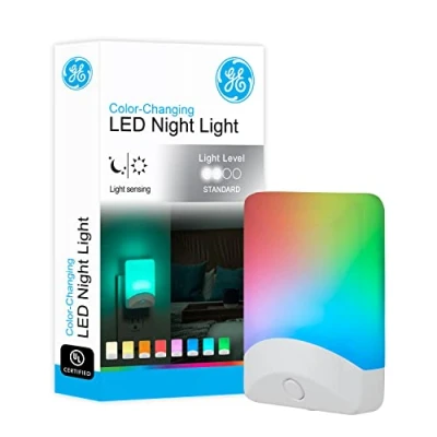 Image of GE Color Changing LED Night Light, Plug Into Wall, Dusk to Dawn Sensor, Ambient Lighting, for Bedroom, Childrens Room, Nursery, Safety Rated, 1 Pack, 34693