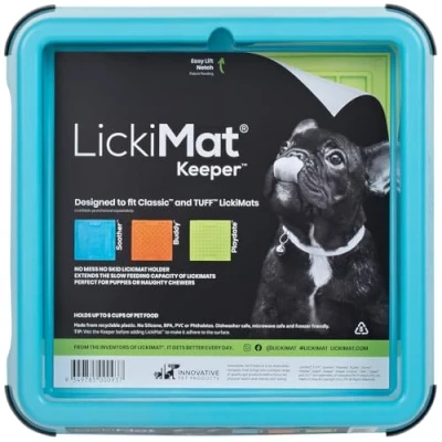 Image of LickiMat Indoor Keeper Dog Feeding Station Slow Feeder Lick Mat for Dogs Food, Treats, Yoghurt &amp; Peanut Butter Extend Licky Mats into Full Turquoise