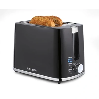 Image of Salter EK5832BLK Deco 2 Slice Toaster Wide Slots, Extra Thick Bread, 7 Browning Levels, Removable Crumb Tray, Defrost, Reheat &amp; Cancel, Bagel Toaster, Toast, Crumpets, Self Centring, 900 W, Black