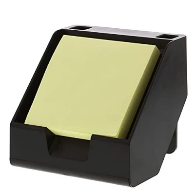 Image of Bostitch Office Konnect Sticky Note Holder + Business Card Stand, Includes Pen Holders, Black