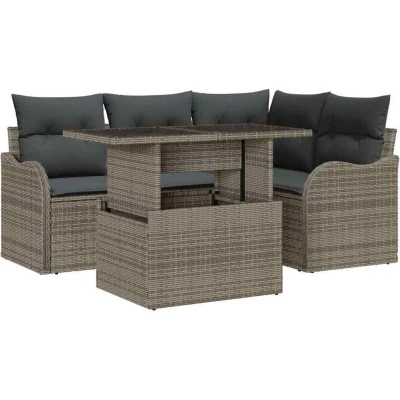 Image of vidaXL 5 Piece Garden Sofa Set with Cushions Grey Poly Rattan