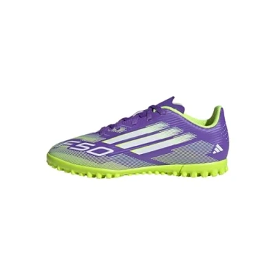 Image of adidas F50 Club Turf Football Boots Kids, Purple Rush/Cloud White/Lucid Lemon, 1 UK Child