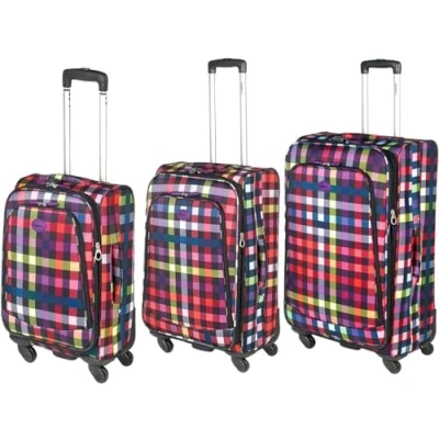 Image of DUA Highbury Stylish 4 Spinner Wheel Suitcase Trolley Case Range (Set of 3, Multi Coloured Box)