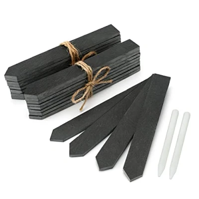 Image of KINGLAKE 20Pcs Slate Plant Labels and Talcum Pen, Natural Markers for Outdoor Plants, Reusable Garden Signs Vegetable Patch, Herbs, Potted Flowers (15x2cm)