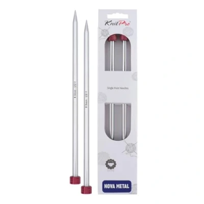 Image of KnitPro 30 cm x 8 mm Nova Single Pointed Needles, Silver