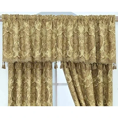 Image of Curtain Pair Tieback Heavy Jacquard Pencil Pleat Pelmet (Gold, 132 in)
