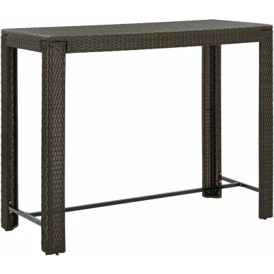 Image of vidaXL Garden Bar Table Indoor/Outdoor Use Brown PE Rattan Top Powder Coated Steel Frame Rectangular Shape Easy Assembly Modern Design