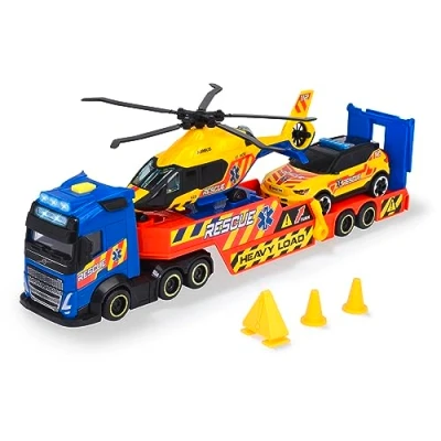 Image of Dickie Toys VOLVO TRUCK with VAN, CAR &amp; AIRBUS HELICOPTER Set of 3 Rescue Vehicles Toy Cars for Children from Years, Accessories and Functions, 40 cm