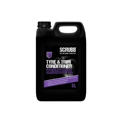 Image of SCRUBB Tyre and Trim Conditioner, Restores Black Sheen, Multipurpose, Weatherproof, Advanced Conditioning Formula, Long Lasting Bumper &amp; Rubber 5Ltr