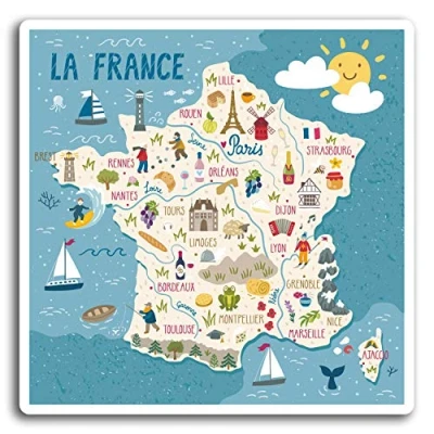 Image of 2 x 10cm France French Map Vinyl Stickers Sticker Laptop Luggage #19375 (10cm Wide)
