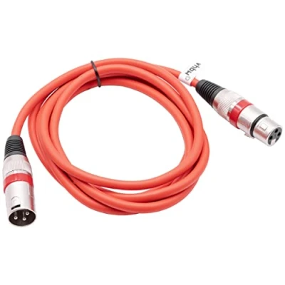 Image of vhbw DMX Cable XLR Male Plug to Female Socket compatible with Spotlights, Stage Lighting, Party Lights 3 Pins, PVC Shielding, red, 2m
