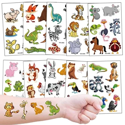 Image of Animal Temporary Tattoo for kids, 10 Sheets Zoo Tattoos Boys Girls Party Bag Filler