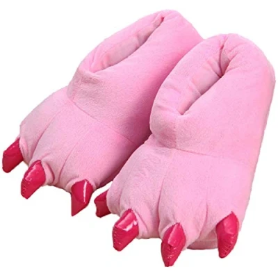 Image of IXITON Adults/Kids Plush Animal Paw Claw Shoes,Unisex Funny Green Dinosaur Slippers for Indoor,5.5 9,pink