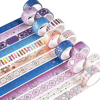 Image of YUBX Gold Washi Tape Set VSCO Silver Decorative for DIY Crafts, Bullet Journals, Planners, Scrapbooking, Wrapping 15mm Wide (Starry Night 12 Roll)