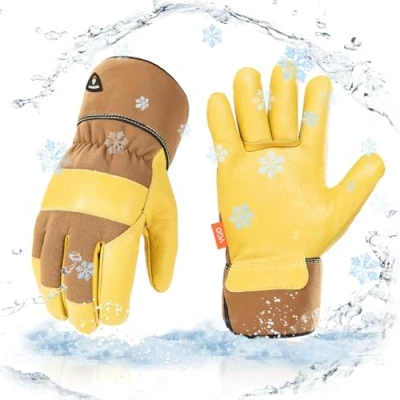 Image of Vgo... 5℃/41F Warm Winter Safety Pigskin Leather Work gloves Men,Rigger Gloves,Builder Gloves,Construction 1Pair PA3501FLWP (Brown+Yellow,L)