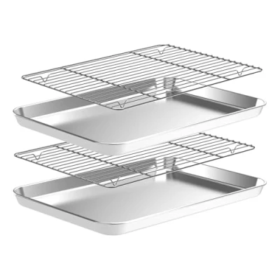 Image of Baking Tray Set, Sheet &amp; Rack [2 + 2 Rack], Stainless Steel Trays Non Stick Trays, Large Professional Oven for Cooking Serving, 40.5x30.5x2.5cm