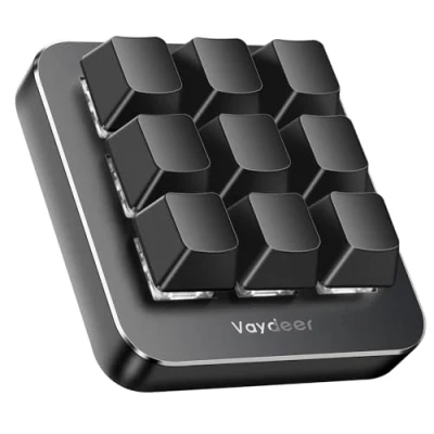 Image of VAYDEER One Handed Macro Keyboard Mechanical, Programmable Keypad Gaming 9 Keys Fully Adjustable, Multifunctional USB Keypad, Mini PC Key Device Compatible with Mac OS, Windows, Vista (Black)