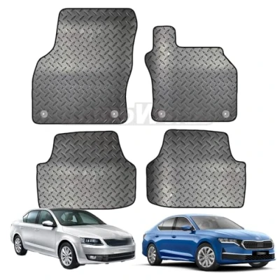 Image of Carsio Rubber Car Mats For Skoda Octavia 2013 Onwards Tailored Fit Floor Mat Set Complete Accessory Black Custom Fitted All Weather &amp; Heavy Duty, Anti Slip Backing with Clips
