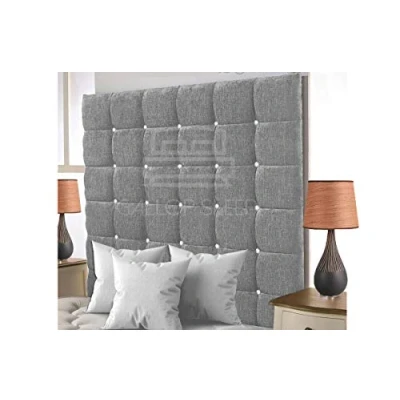 Image of Gallop Sleep Cubed Chenille Headboard Super Padded with Diamante Buttons Bedroom Furniture (Grey, Double 4 FEET 6 INCHES, Height 36 INCHES)