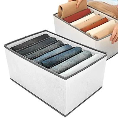 Image of EASEVE Wardrobe Closet Organiser and Storage for Clothes 7 Grids Foldable Drawer Dividers Organizer Jeans Trousers Shirts Pants, Stackable Clothing Boxes (1 Pack)