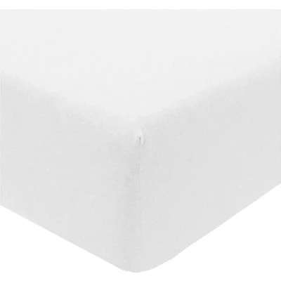 Image of Sleepdown Jersey Melange White Fitted Sheet Warm Cosy Easy Care Plain Yarn Dyed Bedsheet Bed Linen King (150cm x 200cm), Polycotton