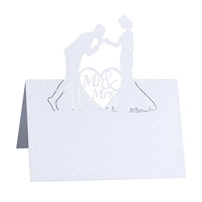 Image of Wedding Table Place Name Cards 50 Pcs 3D Hollow Setting Greeting Carved Heart Number Cards, White