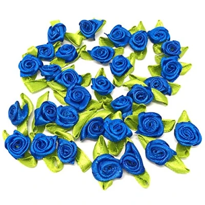 Image of Royal Blue 15mm Mini Rose Satin Ribbon Buds Craft Decorative Flowers (100)