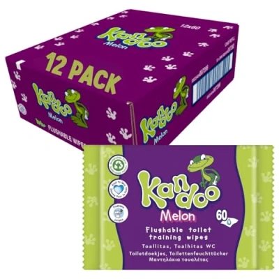 Image of Kandoo Melon Flushable Moist Toilet Tissues, 12 x 60 Wipes ( Total 720 wipes), Biodegradable and Plastic Free, Training Wet Scented, Toddler Wipes, Multipack