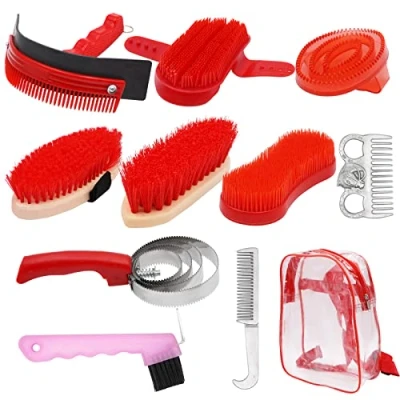 Image of MUALROUS 10 Pcs Horse Grooming Kits Cleaning Set Brush Tool Set, Kit Equestrain Curry Comb