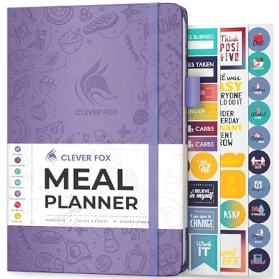 Image of Clever Fox Weekly Meal Planner &amp; Daily Prep Journal with Shopping and Grocery Lists for Menu Planning, Healthy Diet Weight Loss Tracking (Lavender, A5 (14.5 x 21cm))