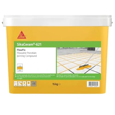Image of Sika SikaCeram 621 FlowFix Jointing Compound for Flowable Porcelain, Ceramic Paving and Grout Buff 15 kg 30 sq. m