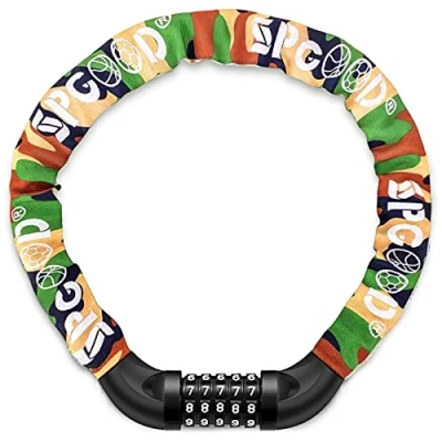 Image of SPGOOD Bike Locks Heavy Duty/Bicycle Chain/Cycling Lock (14 Colors) 5 Digits Codes Resettable 100,000 for Cycle, Moto, Door, Gate Fence 830mm Length(Camouflage)