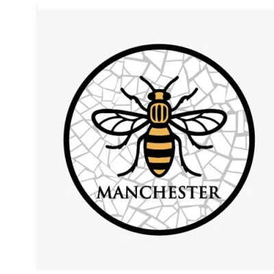 Image of British UK Union Jack Sew On Iron Fabric Patch Embroidered Badge (Manchester Bee Round)