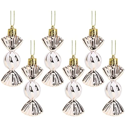 Image of Christmas Concepts® Pack of 6 8cm Mini Sweet Shaped Baubles Shiny &amp; Glitter Decorated Tree Decorations (Champagne)