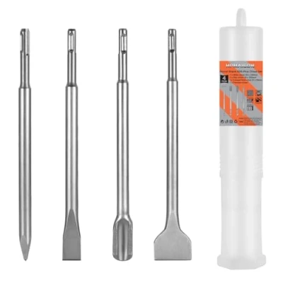 Image of HPMAISON SDS Plus Chisel Set, 4PCS Hammer Set with Spade Chisel, Flat Point U Shaped for Concrete, Brick Wall, Ceramic Tile, Granite, Cement, Stone and Masonry