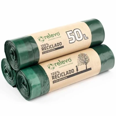 Image of Relevo 100% Recycled Bin Liners, Heavy Duty 50L, 30 Bags